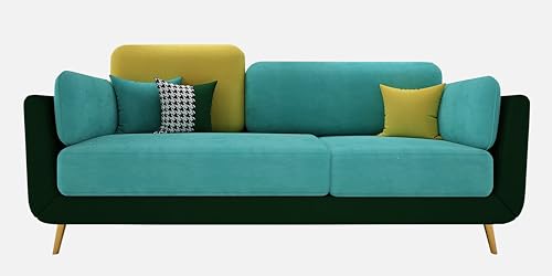 Image of Black Wood Modern Montez Luxurious Velvet 3 Seater Sofa for Bedroom, Living Room, Dining Room, Drawing Room, Home Office in Bug Resistant Wood (Turquoise & Green, 3 Seater)