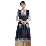 aromm Baumwolle Schürzen mit Taschen Spitzen-Dekor Plissiert Lätzchen Schürzen Kleid zum Kochen Gartenarbeit Gemälde, Kriegsmarine