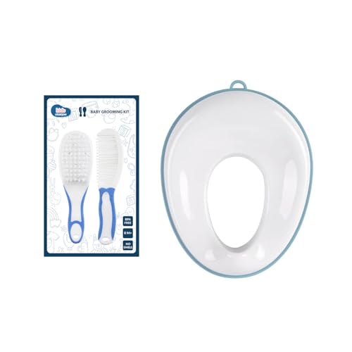 Image of Kids Station Portable Baby Potty Training Seat with 2 Piece Baby Grooming Kit - Potty Training Seat for 1 + Year child - Kids Comb and Hair Brush - Accessories Set for Infants and Toddlers (Blue)
