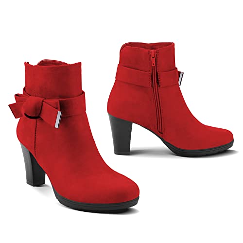 mysoft Women's Booties with Heel, Chunky Stacked Heel Zipper Ankle Boots for Ladies2