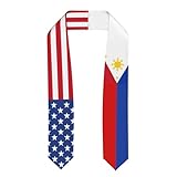 ZFYIPOK Philippine and USA Combo Flag Graduation Sash Stole for Study Aboard International Students 72 Inch Length