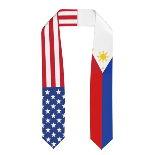 ZFYIPOK Philippine and USA Combo Flag Graduation Sash Stole for Study Aboard International Students 72 Inch Length