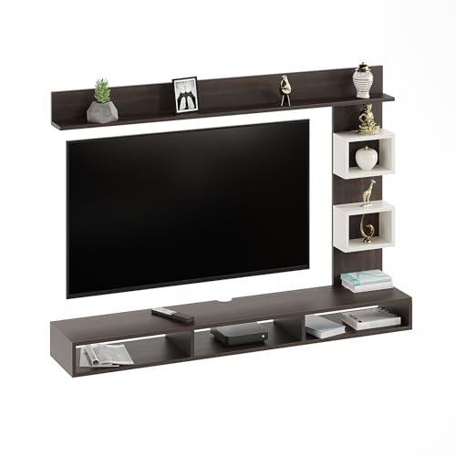Image of FURNEASER Elite Engineered Wood Wall Mount TV Unit /TV Stand /TV Cabinet /TV Entertainment Unit /Set Top Box Stand (Ideal for 50-55 Inch) (D.I.Y) (Wenge & White)