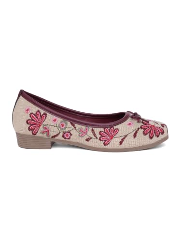 Image of TRYME Floral Embroidered Bow Ballerina Shoes for Women | Lightweight Slip-On Belly Flats | Soft Sole Comfortable Casual Footwear