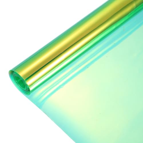 QUARKZMAN Holographische klare PVC-Vinylfolie Holographischer PVC-Stoff Wasserdichte Dichroic-Folie 12 x 48 Zoll für Handtaschen Bögen Ohrringe DIY Handwerk, fluoreszierendes Grün