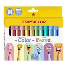 Caneta Hidrográfica, Compactor Color, Pastel, 12 cores, Estojo