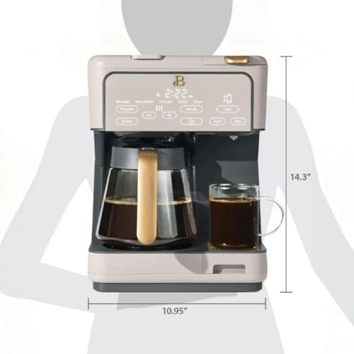 Image of Beautiful by Drew Barrymore Multi-Brew Coffee Maker, 12-Cup Carafe + Single-Serve, Pods or Grounds, Over Ice, Touch Display. (Porcini Taupe) 1 pack