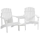 Outsunny Set of 2 Wooden Adirondack Chairs, Outdoor Double Seat with Center Table and Umbrella Hole...