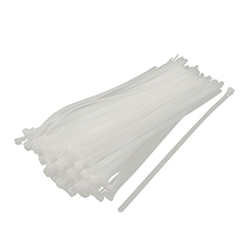 Aexit 100 sztuk 8mm x 300mm biały nylonowy kabel sieciowy drut opaska zaciskowa regulowana pętla haczykowa wielokrotnego użytku(100 Pcs 8mm x 300mm Nylon Blanc Réseau Câble Cordon Attache De Sangle Sa