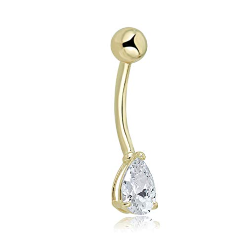 Avora 10K Yellow Gold Simulated Diamond Cz Pear-Shaped Belly Button Ring Body Jewelry (14 Gauge) #TOP1