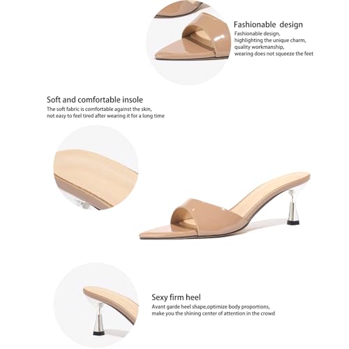 Women'S Patent Leather Kitten Heel Dress Mule Sandals Sexy Pointed Open Toe One-Strap Slingback Party Dance High Heel Sandals Summer Fashion Business Work High Heels3