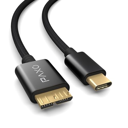 PAXO 0,3m nylon USB C-MICRO Câble pour disque dur USB 3.2 Gen2, 10Gbit/s, câble USB HDD, câble de données, câble de charge noir, USB C mâle vers Micro B...