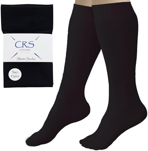CRS Cross Figure Skating Socks. 2 Pair Knee High Tights. Premium Footed Ice Skate Dance Socks in a Variety of Colors.