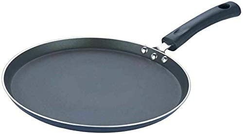 Vinod Patelnia do naleśników, nieprzywierająca patelnia do naleśników, Chapati, Roti i Dosa Tawa do płyt indukcyjnych, kuchenek gazowych i ceramicznych, powłoka odporna na zarysowania - 25 cm, grubość 4 mm, czarna
