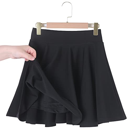 Hoerev Women Girls Short High Waist Stretchy Skater Tennis Skirt With Shorts,Black_Elastic Waist Band,8,X-Large #TOP4