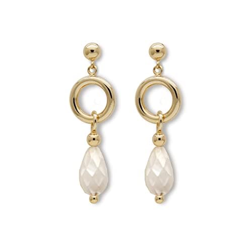 Pendientes de Piedra Jade Blanco Facetado Chapados en Oro de 18k, Diseño Artesanal, 4,4 cm de Largo
