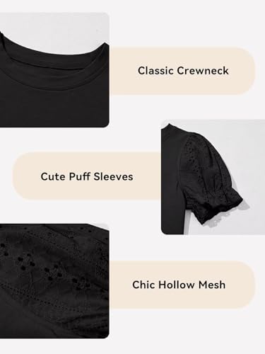 Image of DOKOTOO KIDS Girls Summer Shirts Cute Hollow Out Puff Short Sleeve Tops Casual Crewneck Tee Blouse 6-15 Years