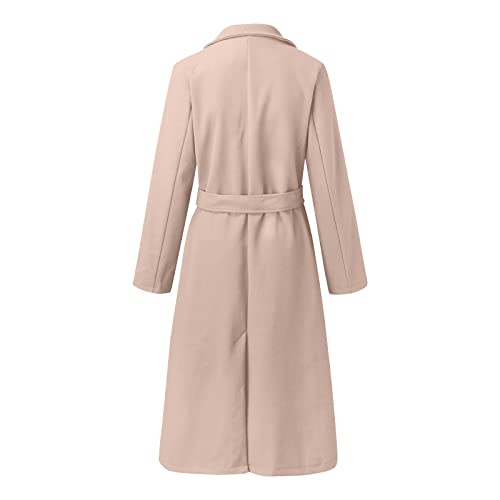 Women's Long Trench Coat Windproof Classic Lapel Slim Overcoat Faux Wool Coat Blouse Ladies Ring Master Jacket With Belt Small #TOP6