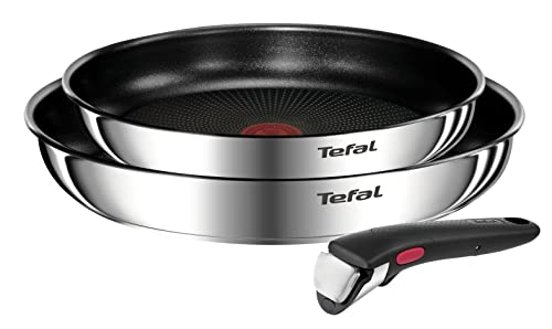 Tefal Emotion Ingenio - Set de 3 poêles en acier inoxydable à induction, 24/28 cm et poignée