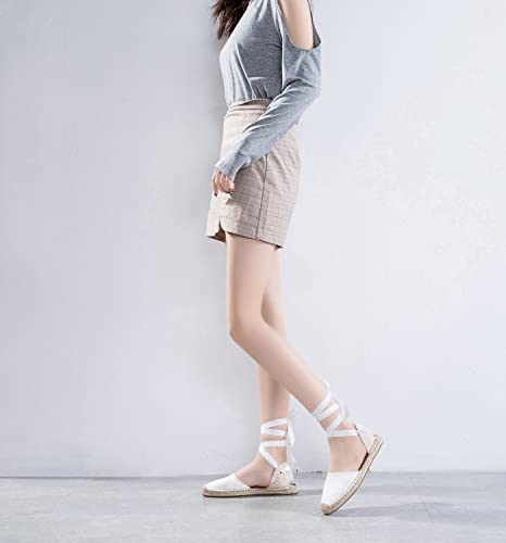 Image of Women's Espadrille FLat Sandals Closed Toe Ankle Wrap,Classic Lace Up Summer Dressy Flat Shoes