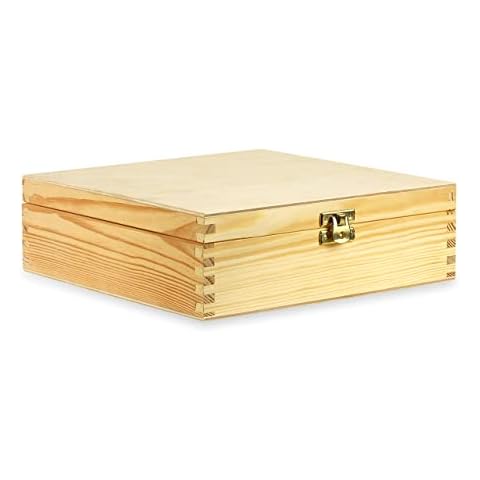 GT Prospect Wooden Box Storage Plain Wood Crate for Craft ,Solid Chest with Lid and Clasp, Gift Idea Natural Pine Wood Boxes for Craft, Jewelry Box (22 x 22 x 7 cm / 8.7 x 8.1 x 2.75) Cover