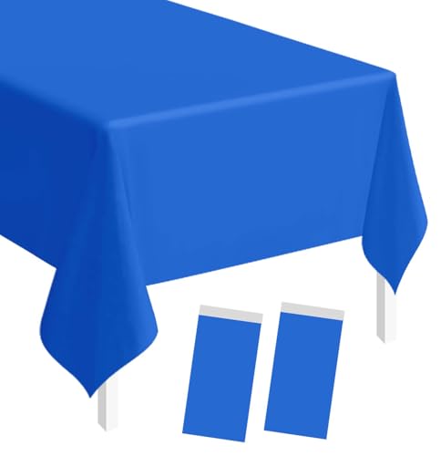 Image of SietDESEO 2 Pack Royal Blue Plastic Tablecloth Rectangle 54 x 108 Premium Disposable Table Cloth Plastic Blue Table Cover for Wedding Baby Shower Party Decorations