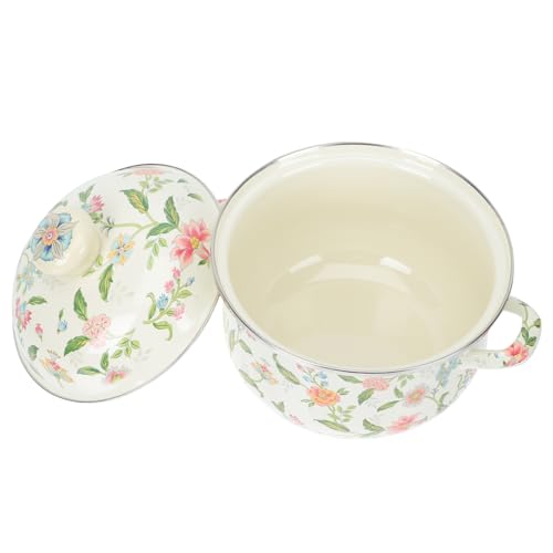 Toyvian Olla Esmaltada de 20 Cm Doble Asa, Fondo Plano, para Sopa y Guisos, Compatible Cocina de Inducción y Gas, Menaje de Cocina Doméstico Vintage, Olla de Estofado Práctica