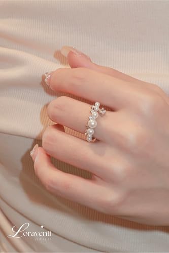 Adjustable Ring for Women, Pearl and Cubic Zirconia Stackable Ring, Elegant Statement Jewelry Gift for Wedding Anniversary Birthday Valentine's Day4