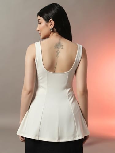 Image of Trend Arrest.ed Women's Polyester Sculpt Flare Top | Stretchable Sleeveless Fit & Flare Blouse with Scoop Back