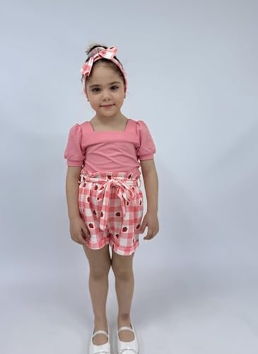 Image of Arshiner Toddler Girls 3 Piece Outfit Set Puff Sleeve Square Neck Top with Shorts and Matching Headband Summer Clothes 2T-8Y
