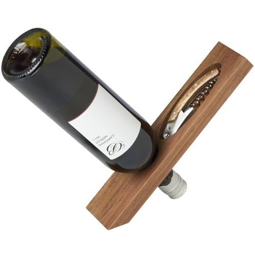 noTrash2003 Wine Bottle Stand Wine Holder Wine Stand Made of Acacia Wood in Classic Design Also as a Decorative Object with Integrated Waiter's Knife FSC Certified