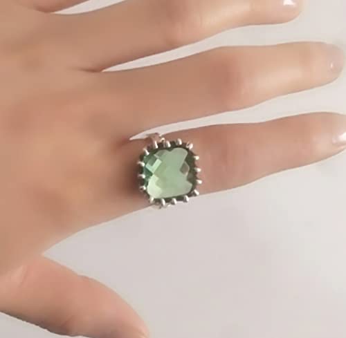 Vintage Silver Mint Green Moonstone Ring 925 Sterling Silver Retro Princess Square Cut Green Moonstone Diamond Prehnite Gemstone Wedding Engagement Ring4