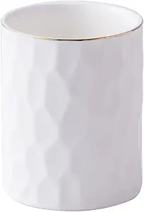 Kitchen Utensil Holder, Large Ceramic Cooking Utensil Holder with Gold Line Modern Utensil Crocks (W5” x H6.15”) for Kitchen Counter-Farmhouse, Housewarming Gift (White-6.15 INCH)
