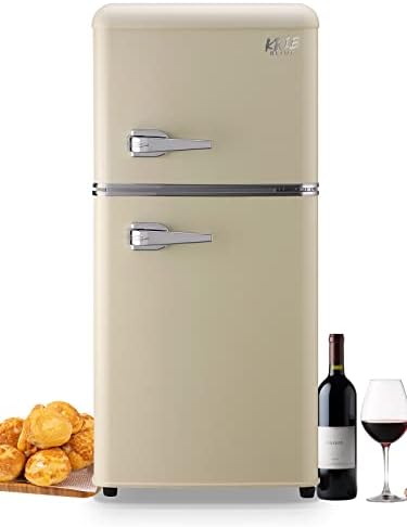 KRIB BLING 3.5 CU.FT Compact Refrigerator 2 Door Mini Fridge with Freezer, Mini Refrigerator with Removable Glass Shelves Small Drink Food Storage Cooler for Office, Dorm, Apartment, Cream