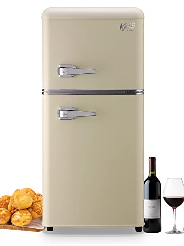 Krib Bling 3.5 Cu.ft Compact Refrigerator 2 Door Mini Fridge With Freezer, Mini Refrigerator With Removable Glass Shelves Small Drink Food Storage Cooler For Office, Dorm, Apartment, Cream #TOP14