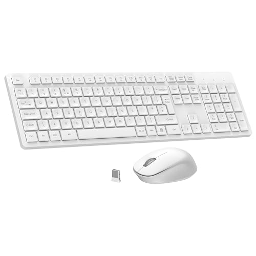 LeadsaiL Wireless Keyboard and Mouse Set 2.4GHz USB Computer Keyboards and Mouse Combo Soft Touch Full Size UK QWERTY Layout with 12 Multimedia Shortcuts for HP/Lenovo Laptop and Mac-White