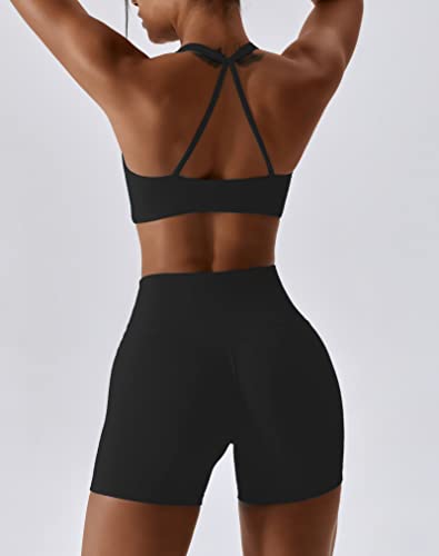 Image of ABOCIW Sports Bras for Women Twist Criss-Cross Back Padded Workout Tank Tops Low Impact Gym Yoga Bra