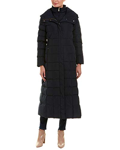Cole Haan Women's Taffeta Quilted Long Down Coat, NAVY, S