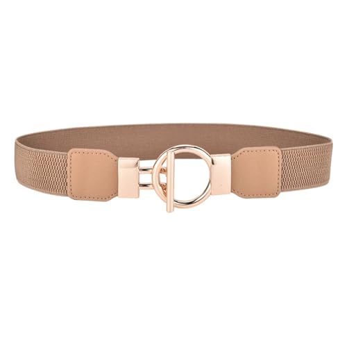 Women's Sequined Skirt Women Skinny Elastic Belt for Dresses,Thin Retro Stretch Waist Belt with Golden Buckle(75cm(Waist 75-100cm),4YF-4 Khaki)