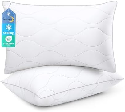 COZSINOOR Cooling Bed Pillows Queen Size Set of 2, Hotel-Quality Fluffy Microfiber Fill - Down Alternative for Side, Back & Stomach Sleepers, Breathable & Skin-Friendly