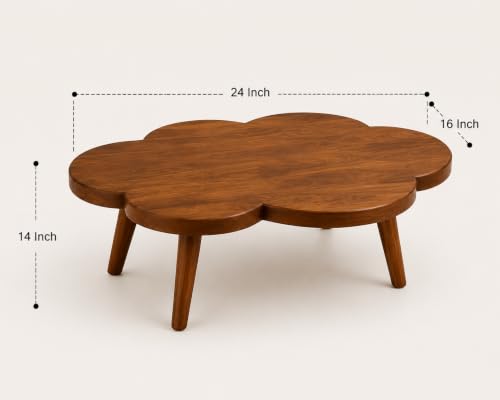 Image of Wooden Cloud Shape Center Table for Living Room | Solid Sheesham Wood Coffee Table for Home | Accent Sofa Side Table | Honey Finish