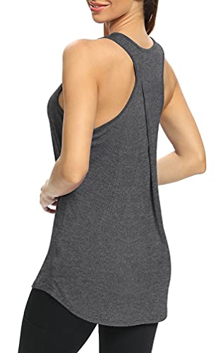 Bestisun Yoga Tops Long Athletic Workout Tank Tops Tennis Workout Shirts Loose fit Gym Exercise Clothes Workout Clothing for Women Heather Gray M