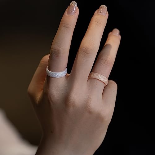 Zollen Silicone Wedding Rings for Women 4/7 Packs -Metallic Stackable Silicone Rubber Wedding Bands -Innovative Vine Collection3