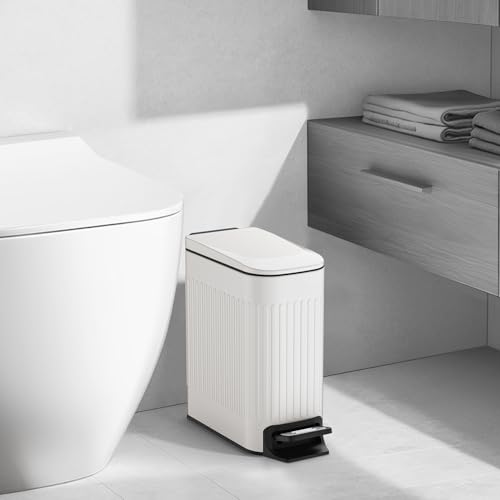 TIPGO-Slim-Bathroom-Trash-Can-with-Lid-Soft-Close-Step-Pedal-6-Liter-16-Gallon-Stainless-Steel-Trash-Bin-Small-Garbage-Cans-for-Bedroom-Office-Kitchen-White TIPGO Slim Bathroom Trash Can with Lid Soft Close Step Pedal 6 Liter 16 Gallon Stainless Steel Trash Bin Small Garbage Cans for Bedroom Office Kitchen White