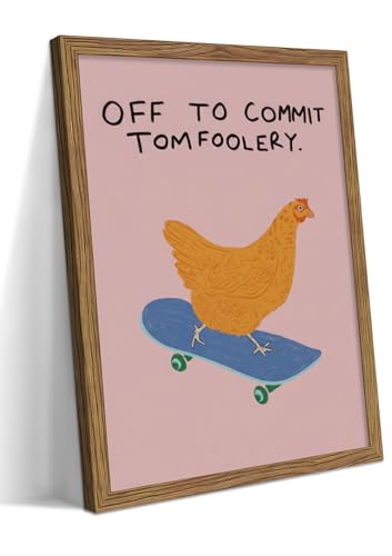 Framed Off to Commit Tomfoolery Wall Art, Vintage Fun Chicken