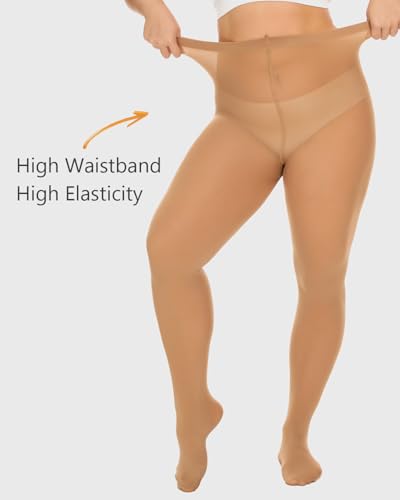 Image of DUCMODA Plus Size Tights for Women, Ultra Soft Solid Color Semi-Opaque Pantyhose, Nylon High Waist Stockings 1X 2X 3X 4X