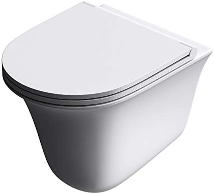 Durovin Bathrooms Ceramic Rimless Wall Hung Toilet - D Shape - Include WC Pan with Quick Release Soft Close Seat