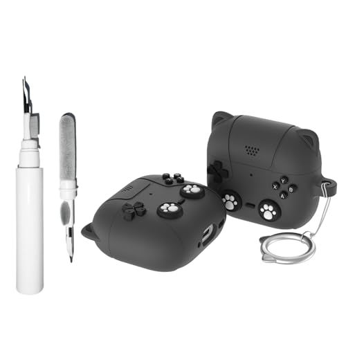 [3 in 1] Casevita Custodia carina compatibile con AirPods 4 con cancellazione attiva del rumore con portachiavi, cover protettiva antiurto in silicone morbido con gatto anime da gioco e kit di pulizia