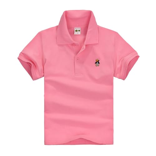 Banmave 4-5 Years Boys Short Sleeve Polo Shirts Cute Cartoon Dog Embroidery Golf Shirt Lapel Collar Button Closure School Uniform Shirt Pink
