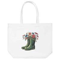 Azeeda 'Green Wellies With Flowers' Tote Shopping Bag For Life (BG00079899)